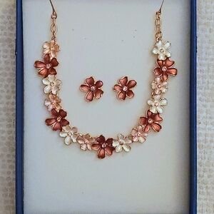 Pink Floral Necklace And Earring Set